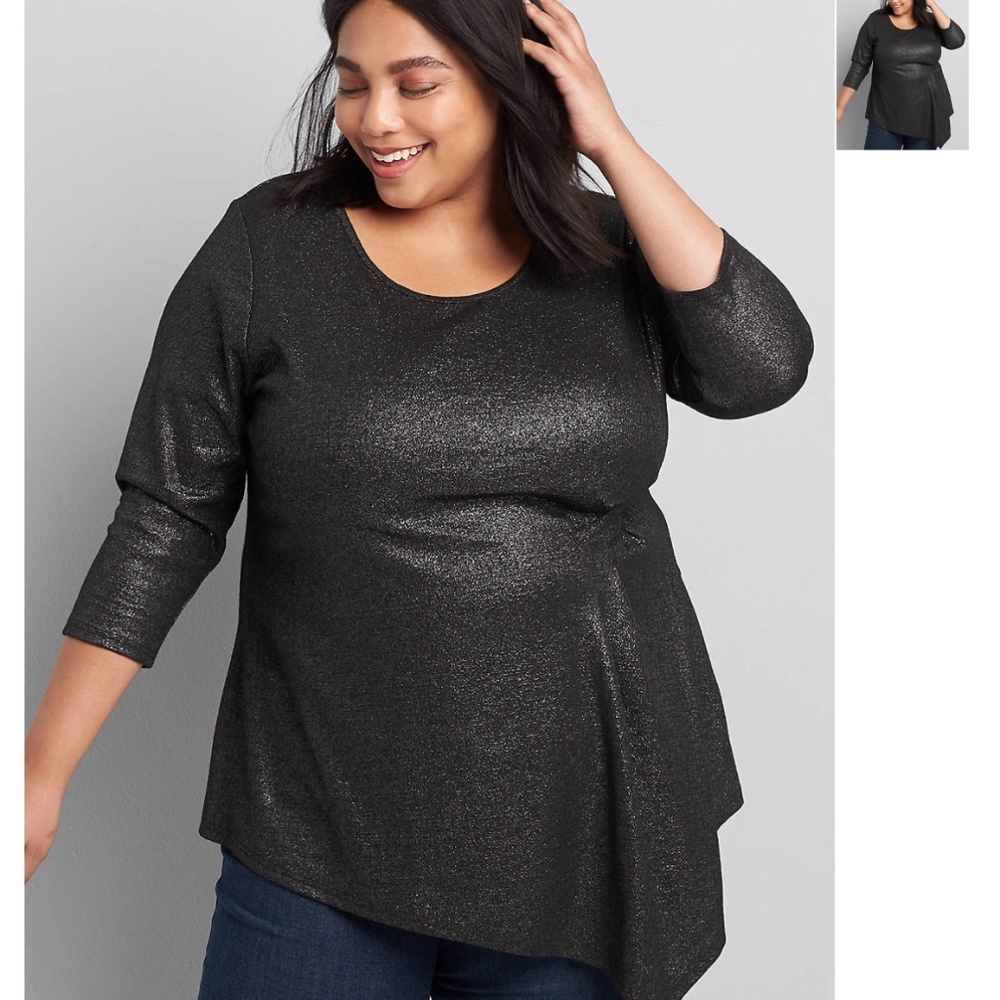 Lane Bryant ✨Black Sparkle ✨asymmetrical hem tunic 3/4 sleeves size 4x